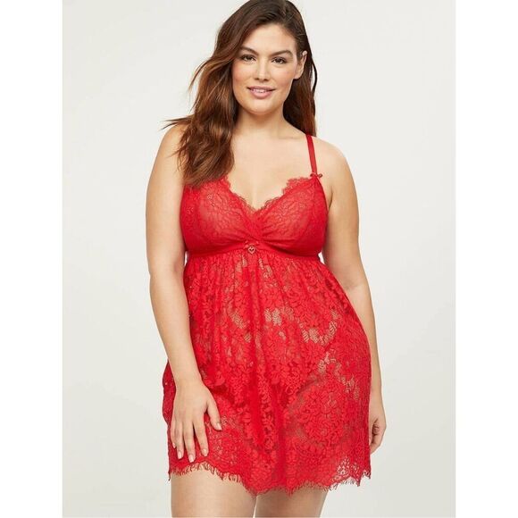 Cacique Other - Cacique Lace Lingerie Baby Doll Sleep Gown Size 26 28 44DD Strappy Romantic Vale